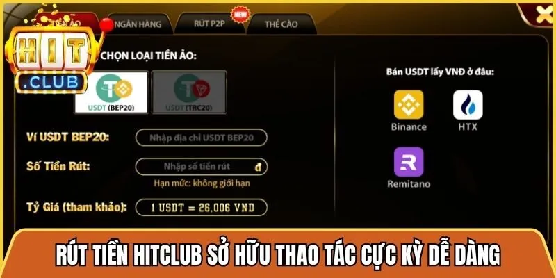 Rút tiền Hitclub sở hữu thao tác cực kỳ dễ dàng, quy trình tiện lợi